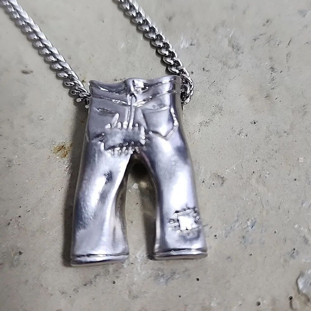 Vintage EMMONS Patched Jeans Silver tone Necklace Kischy